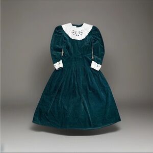 Vintage 90s Connection Womens Green Corduroy Velvet Maxi Dress Size 10 Cottage